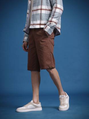 Roadster Solid Men Brown Chino Shorts