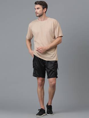 KOTTY Solid Men Black Cargo Shorts