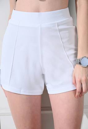 FUBACK Solid Women White Casual Shorts