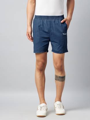 Chrome & Coral Solid Men Denim Dark Blue Denim Shorts
