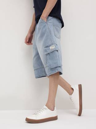 Roadster Solid Men Blue Cargo Shorts
