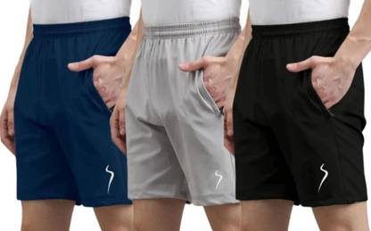 BTMZ Solid Men Black, Grey, Dark Blue Sports Shorts, Gym Shorts, Regular Shorts, Running Shorts, Basic Shorts, Baggy Shorts