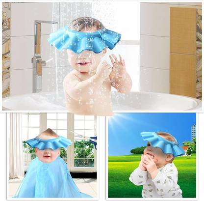 Guru Krupa Traders Splash Safe Baby Bath Cap Bonnet (Blue) Pack Of 2