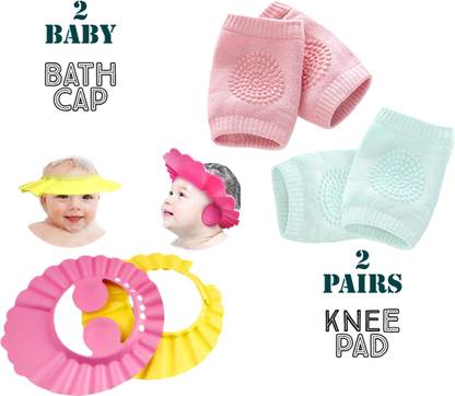 Divine Enterprise Baby Shower Cap Hat Wash Hair Shield for Kids Head + 2 pairs baby knee pad