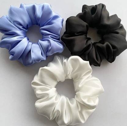 Plucket Multicolor Satin Silk Hair Scrunchies Large Hair Tie Elastic Hair Bands Set of 3 Rubber Band