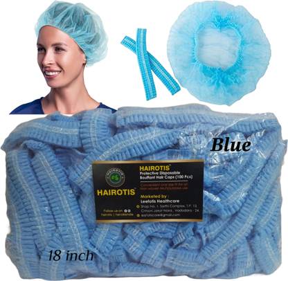 hairotis Premium Protective Disposable Bouffant Hair Caps-100 pcs (Blue)