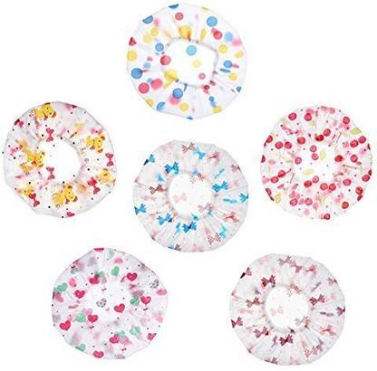 Magnusdeal Reusable Fancy Vinyl Shower Caps (One Size Fits All)- Set of 6