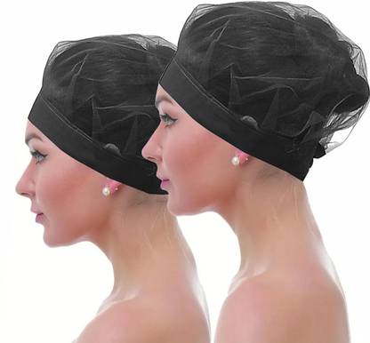 C-Cure Washable Nylon Hair Net Cap (Black Mesh, Pack of 10Pcs)