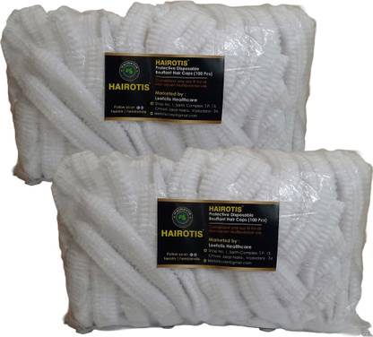 hairotis Disposable White Bouffant Hair Caps stretchable non woven (Pack of 2)