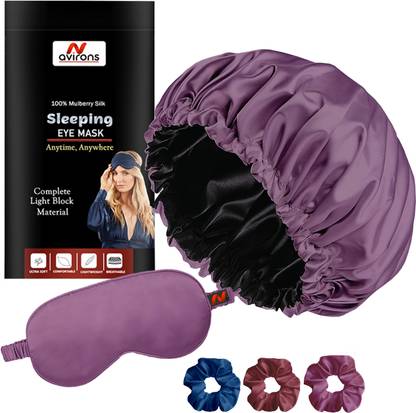 Avirons Hair Bonnet Double Layered Reversible for Women with Eye Mask