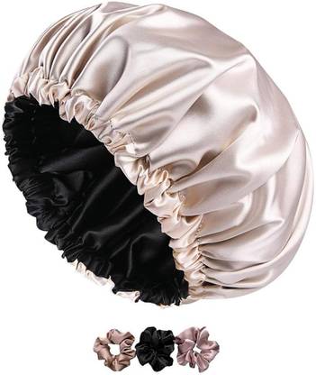 ERVY Satin Hair Bonnet cap 3 Primium Scrunchies sleeping bonnet shower cap [peach]