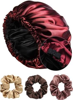 NTURVA Handmade Silk Satin Hair Bonnet with Scrunchies Reversible Hair cap sleeping