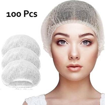 Manrav White Bouffant Caps|Stretchable & Hygiene|Pack of 100 Size 18"