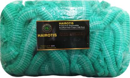 hairotis Disposable Bouffant Hair Cap Non Woven Green Multipurpose 100 Pcs