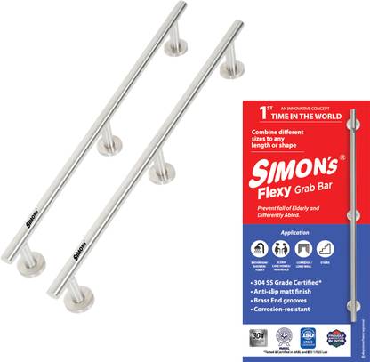 Simon's Flexy 304 Stainless Steel Grab bar - 75 cm with 3 Legs of 4.5 cm - Pack of 2 Shower Grab Bar