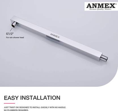 ANMEX 18" Chrome Plated Shower Arm with Flange Shower Head Extension Arm-Square Shaped Shower Head