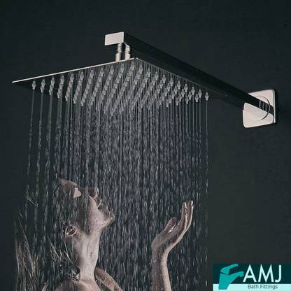 AMJ SS304 UltraSlim HighPressure Rainfall Shower & Shower Fit Arm (8X8+18INCH ARM) Shower Head