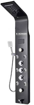 X-XONIER SS 304 Grade Shower Panel 6 in 1 Tower System With LED Rainfall Shower 6 Body Mist Spray SS Handheld Shower Temperature Display Easy Connect Shower Rainfall Shower, Body Massage Spray, Handheld Shower