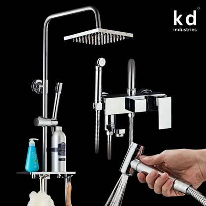 KD INDUSTRIES Hydraflow 4 Way Chrome Shower Full Set | Shower Diverter | Shower Head | Hand Shower | Bidet Spray Gun (Chrome) (Anti-Stain) (High Durability) Thermostatic Shower