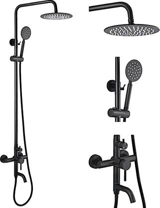 AQUAKART Mixer Shower and Hand shower Noir Collection 3 in 1 Black Shower System Complete Hot And Cold Adjustable Height 3 Controls rain
