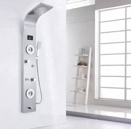 RUVEL Shower Panel - Sayflow with Hydropowered LED Light + Digital Display & 5 Water Functions With Top Rainfall Water Outlet, Waterfall Outlet