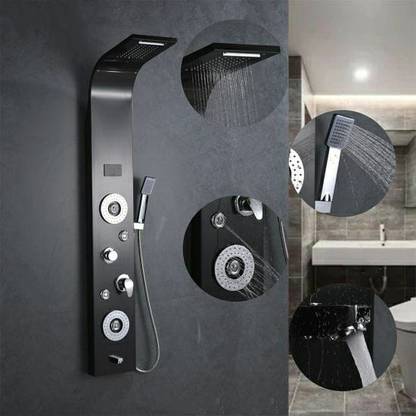 BHM LED Black Shower panel With Digital Display & Multifunction Waterfall & Rainfall Shower Set Wall Mounted Hot and Cold Rain fall, Water fall, Hand Shower, Body Jet Shower