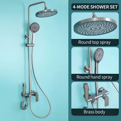 Luxury Grey Stainless Steel Shower Panel: Single Lever Mixer, Rainfall & Waterfall Handheld Shower, Health Faucet, Easy Install, Modern Design (Gun Grey)