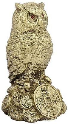 SMARTEXPO Golden Brown Owl Standing on a Pile of Coins Idol Statue Decorative Showpiece Decorative Showpiece  -  10 cm