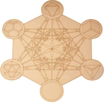 Shubhanjali Crystal Grid Plate Metatron's Cube Board for Meditation Energized Wooden Decorative Showpiece  -  1 cm