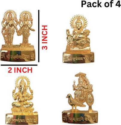 tumurs Aluminium Handicraft 1 Laxmi Narayan, 1 Kuber, 1 Shani Dev, 1 Ganesh Decorative Showpiece  -  7.5 cm