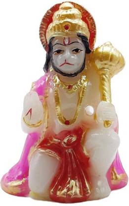 G LOOKS Hanuman Statue/ Bajrangbali Marble Dust Idol 3 Inch (Pink Patta) Decorative Showpiece  -  8 cm
