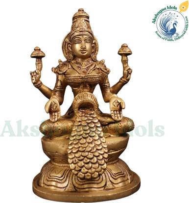 Akshagna Idols "Blessed Swarna Lakshmi Brass Murti – Attracts Wealth, Harmony & Fortune Decorative Showpiece  -  16 cm