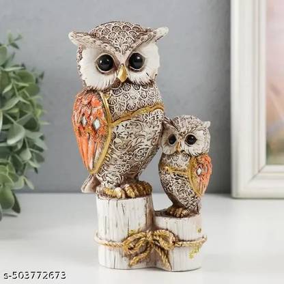 Vikarafty Owl On Stump Vintage Sculpture Crafts Figurines Prop Owl Figurines Decor Sets Decorative Showpiece  -  17 cm