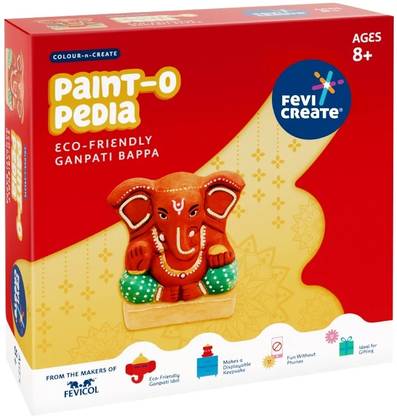 Fevicreate Eco-Friendly DIY Ganesha Kit, Paint Your Own Water Soluble Clay Ganapati Idol Decorative Showpiece  -  20 cm