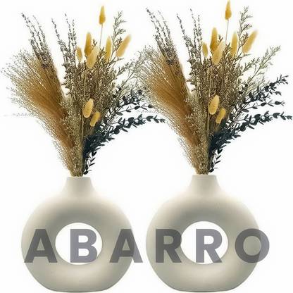 Abarro White Ceramic Donut Vase Flower Pot Round Ring Shaped Flower Vase Resin Vase