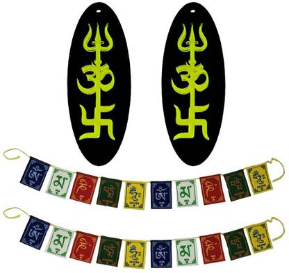 Divya Mantra Tibetan Prayer Flags Om Mani Padme Hum Trishakti Yantra Sri Shiva Decorative Showpiece  -  11 cm