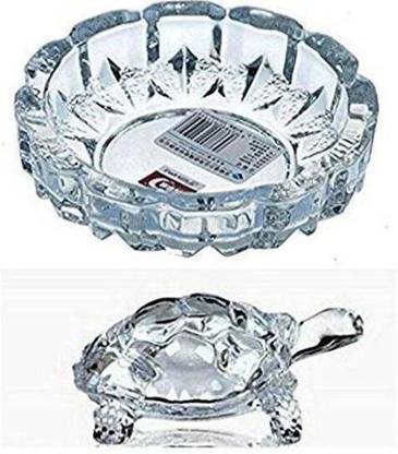 HSA Crystal Tortoise with Beautiful Plate/Holy Fengshui Vastu Set Decorative Showpiece  -  14 cm
