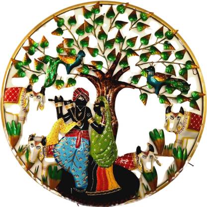 the kalakriti DECOR RAJASTHANI DECOR Radha Krishna with LED Lights Metal Wall Art डेकोरेटिव शोपीस  -  78.7 cm