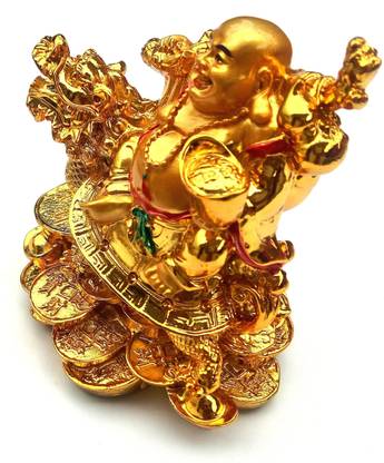 Mohangifts Laughing Buddha Happy Man riding Dragon Medium size Decorative Showpiece  -  13 cm
