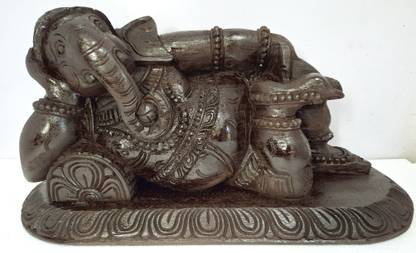 JlineArts Wooden Ganesha Statue 21 Inch, Reclining Ganesh, Handmade Decorative Showpiece  -  30 cm