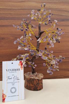 VINIROH Amethyst Tree Of life Gold Wired Reiki Chakra Gemstone Decorative Showpiece  -  24 cm