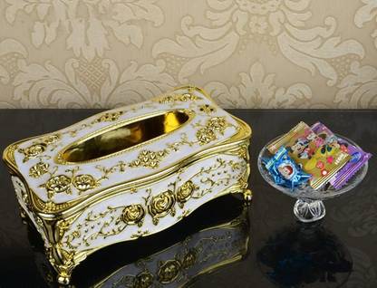 BIRZAR Gold plated Luxurious Tissue Box Cover for Bedroom,Office,Home,Travel,etc. Decorative Showpiece  -  10.5 cm