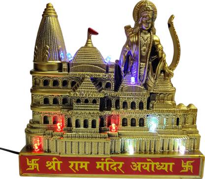 PRABHU DAYAL Shree Ram Mandir Ayodhya Temple 3D Replica with LED Light (Platic, Gold) Decorative Showpiece  -  22 cm