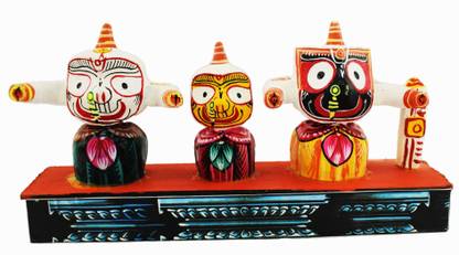 Real Craft Lord Jagannath,Subhadra,Balabhadra Idol with Sudarshan Chakra | for Home Deocr, Car Dash Board, Puja, Shop, Office, Gifting Decorative Showpiece  -  11 cm