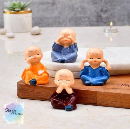 SINGH BROTHERS Baby Monk Buddha Statue Set of 4 Decorative Showpiece  -  5 cm