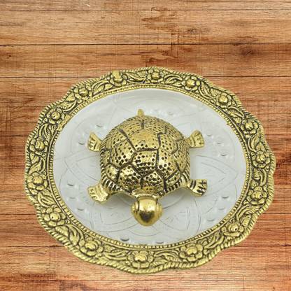 Real Craft Metal Kachua Plated Feng Shui Tortoise Turtle Plate Yantra Feng Shui Decorative Showpiece  -  2.5 cm