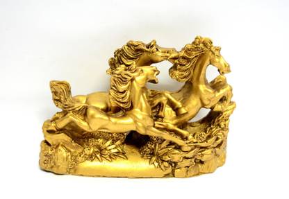 ONRR Collections Feng-shui 3 Running Horse Golden Mahavastu Statue - brings victory, luck , Wealth & Strength Decorative Showpiece - 14 cm