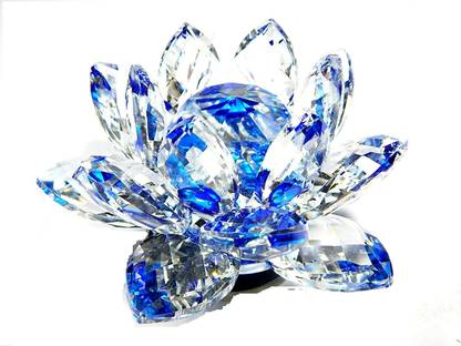 Urancia Blue Crystal Lotus Flower Home Vastu Fengshui Remove Geopathic Stress 3.5 Inch Decorative Showpiece  -  8 cm