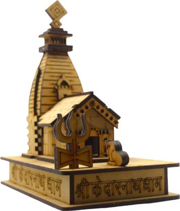 SHUCHI ESSENTIALS Handcrafted Shri Kedarnath Mahadev Mandir with Nandi - Wooden Shiva Temple Home Decorative Showpiece  -  16.51 cm
