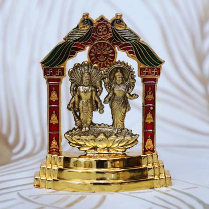 SBBCO Metal Lakshmi Narayan Idol Vishnu Laxmi MurtiI Krishna Statue Decorative Showpiece  -  10 cm